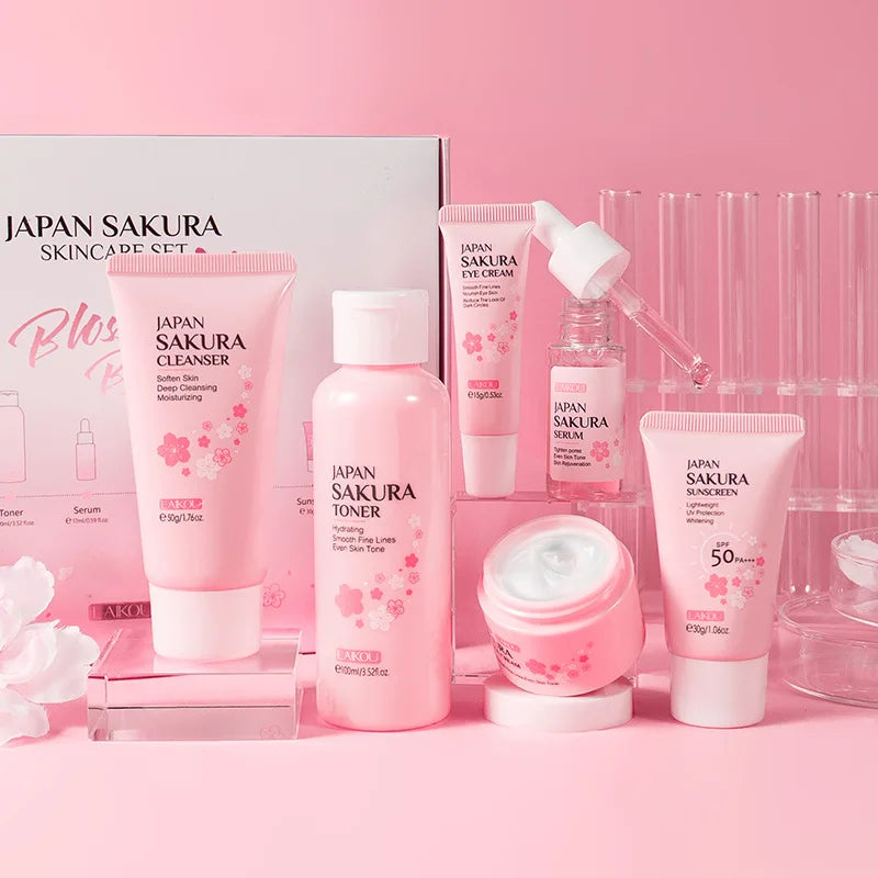 Sakura Skin Care Set – 5/6 Pieces Face Cream, Serum, Toner, Cleanser, Sunscreen & Eye Cream