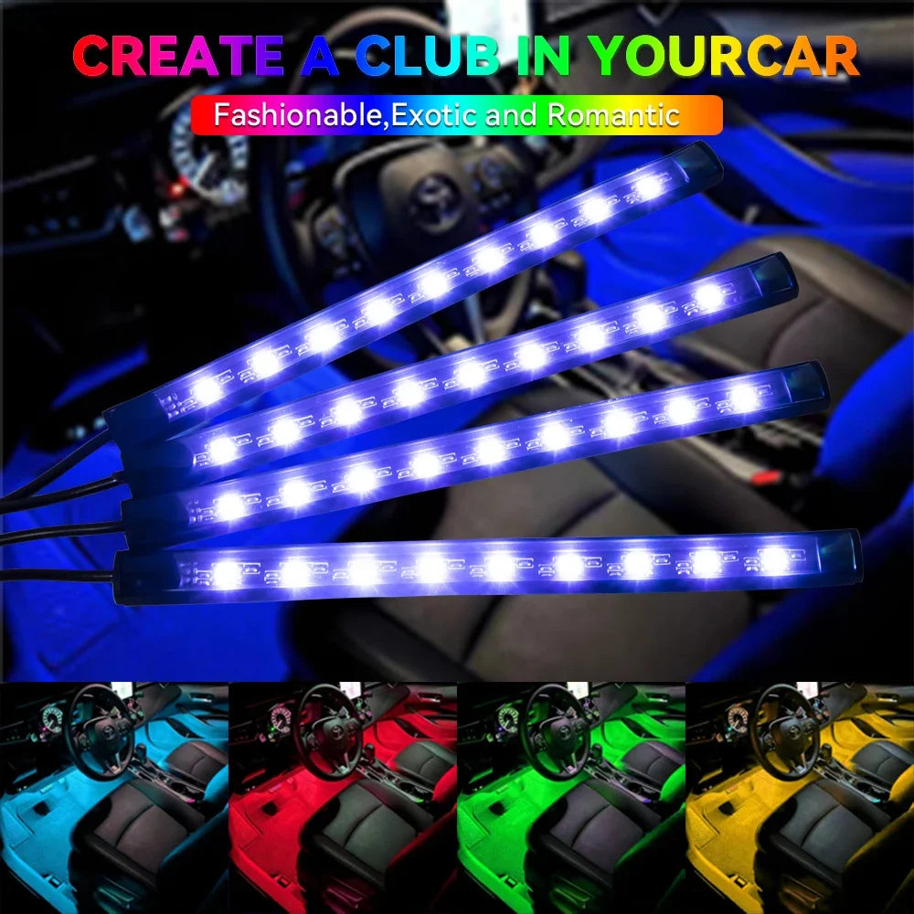 RGB Neon Car Interior LED Light – USB, App & Remote Control, Music Sync Ambient Lamp