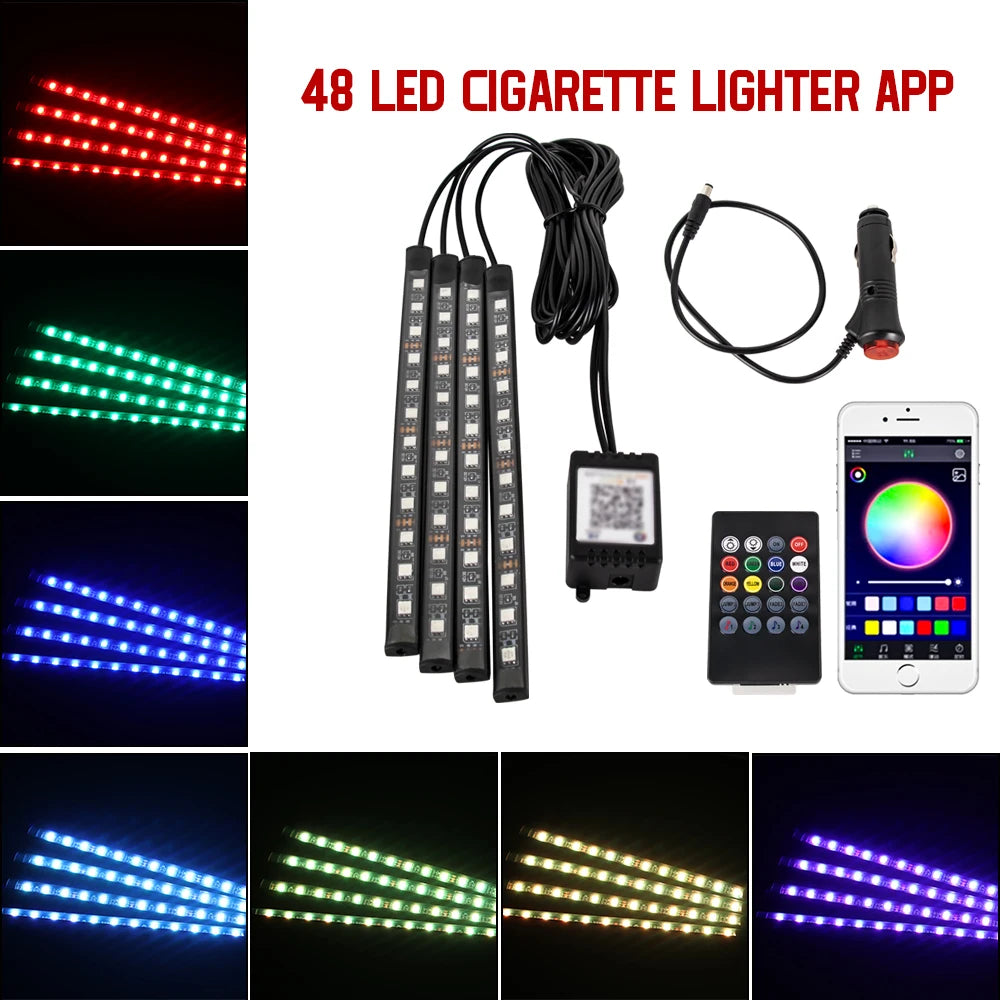 RGB Neon Car Interior LED Light – USB, App & Remote Control, Music Sync Ambient Lamp