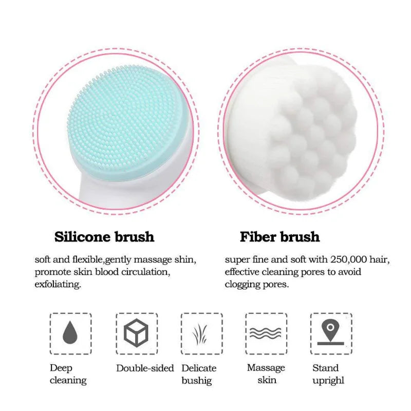 SilkGlow 3D Dual-Sided Silicone Facial Cleansing & Exfoliating Brush