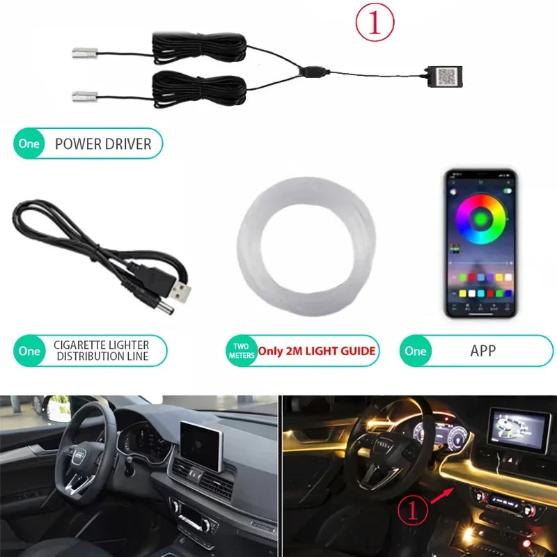Flexible Neon EL Wire Light – RGB LED Strip with App Control for Car Interior Decoration (12V)