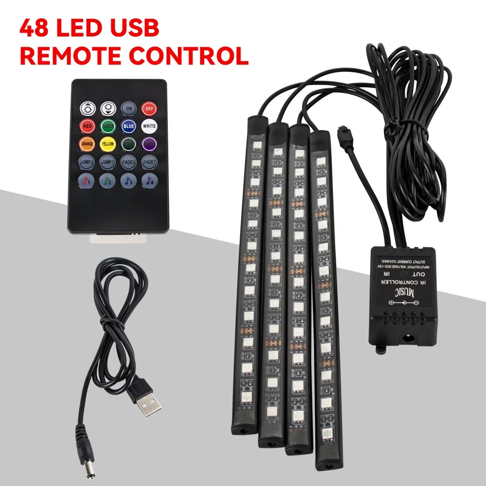 RGB Neon Car Interior LED Light – USB, App & Remote Control, Music Sync Ambient Lamp