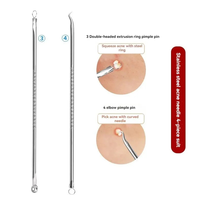 PureSkin – 4-Piece Stainless Steel Acne & Pimple Removal Needle Set