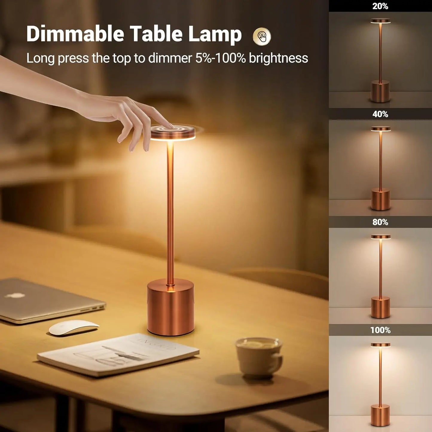 LED Touch Table Lamp – Rechargeable Wireless Night Light