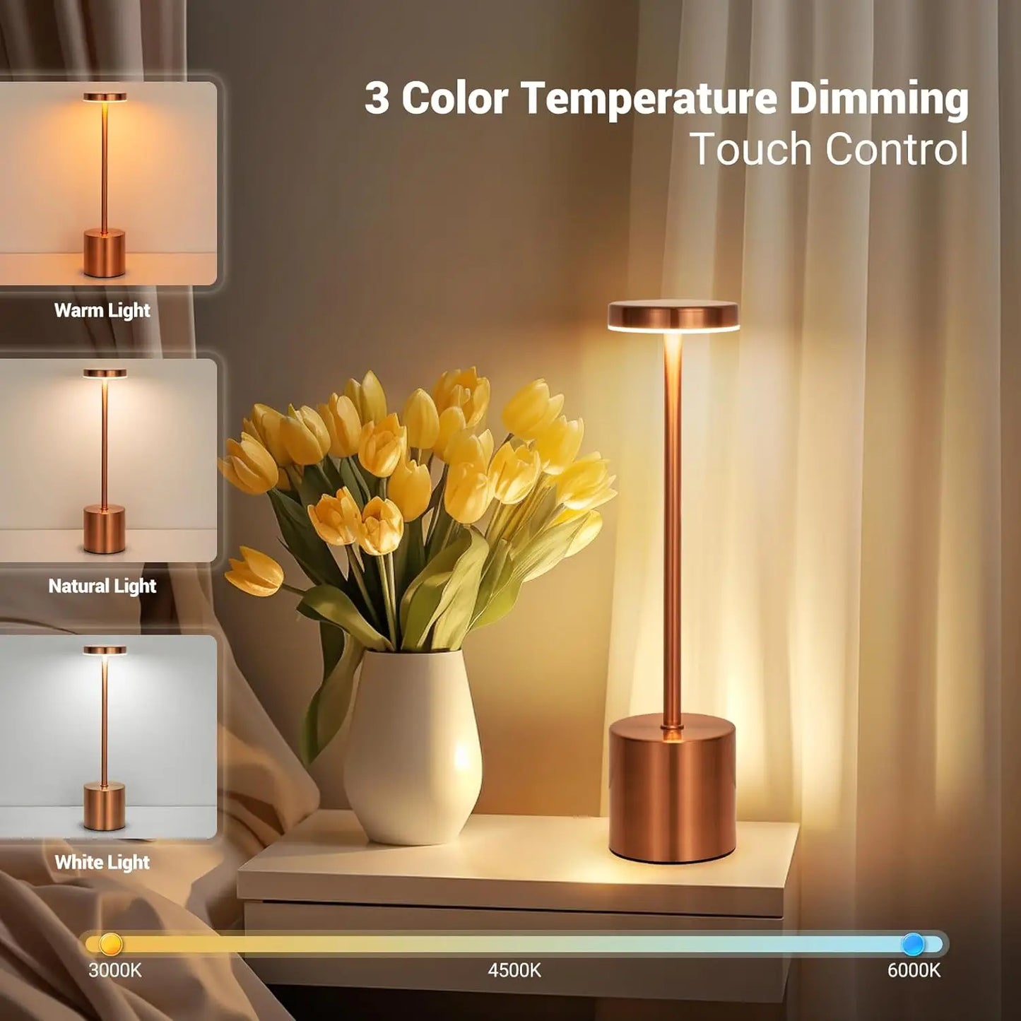 LED Touch Table Lamp – Rechargeable Wireless Night Light