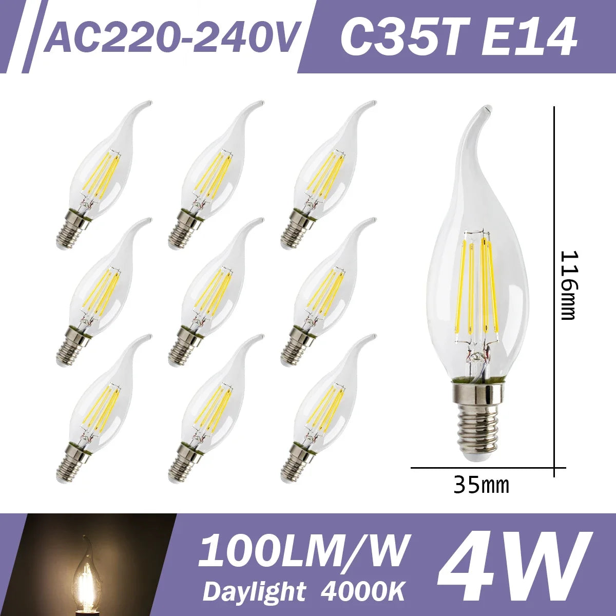 10 LED Filament Bulbs – Retro Style, E27 E14 B22, 220V, Warm & Neutral White, G45 A60 G80 G95 Shapes