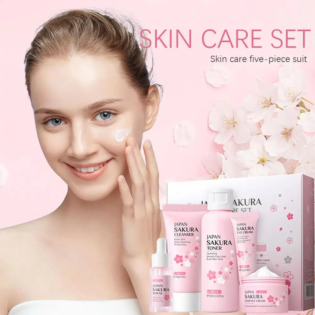 Sakura Skin Care Set – 5/6 Pieces Face Cream, Serum, Toner, Cleanser, Sunscreen & Eye Cream