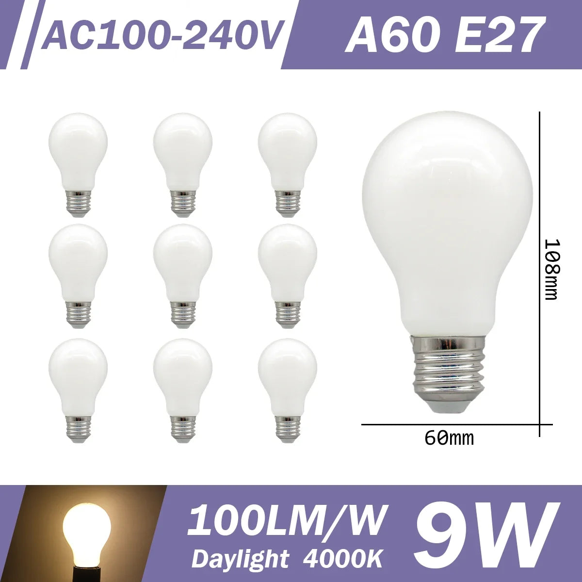 10 LED Filament Bulbs – Retro Style, E27 E14 B22, 220V, Warm & Neutral White, G45 A60 G80 G95 Shapes