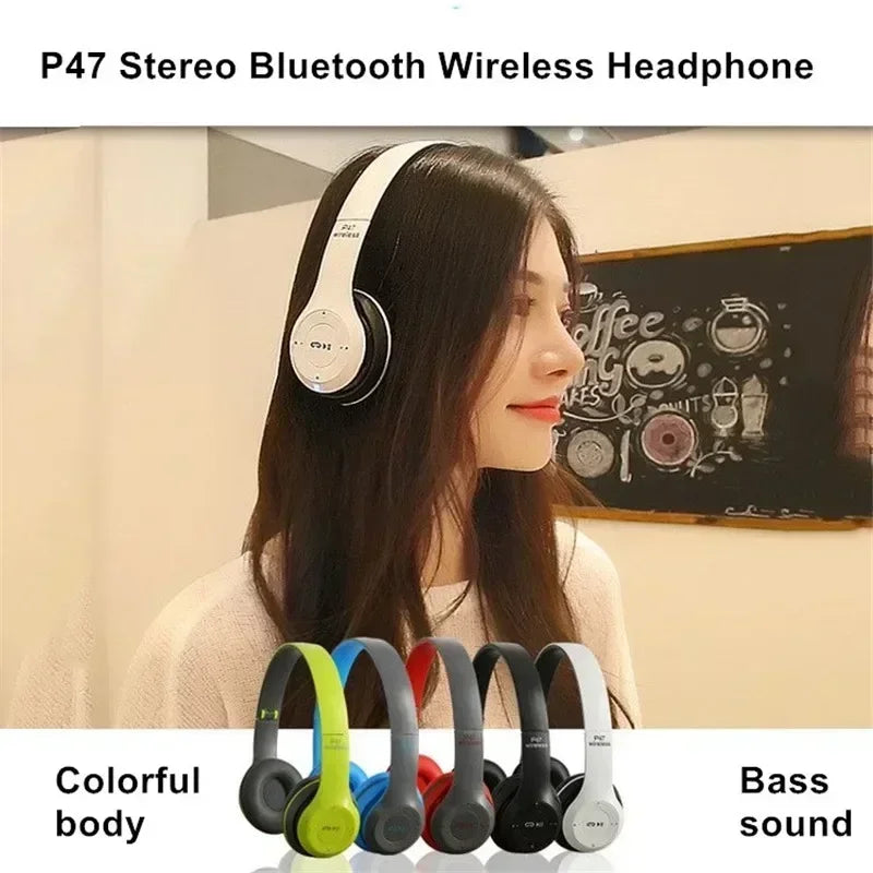 P47 Wireless Bluetooth Headphones – Stereo Sound, Mic, Noise Cancelling, for Sports & Gaming, PC Compatible