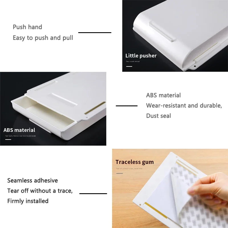Hidden Under-Desk Storage Drawer – Self-Adhesive Organizer for Stationery & Accessories