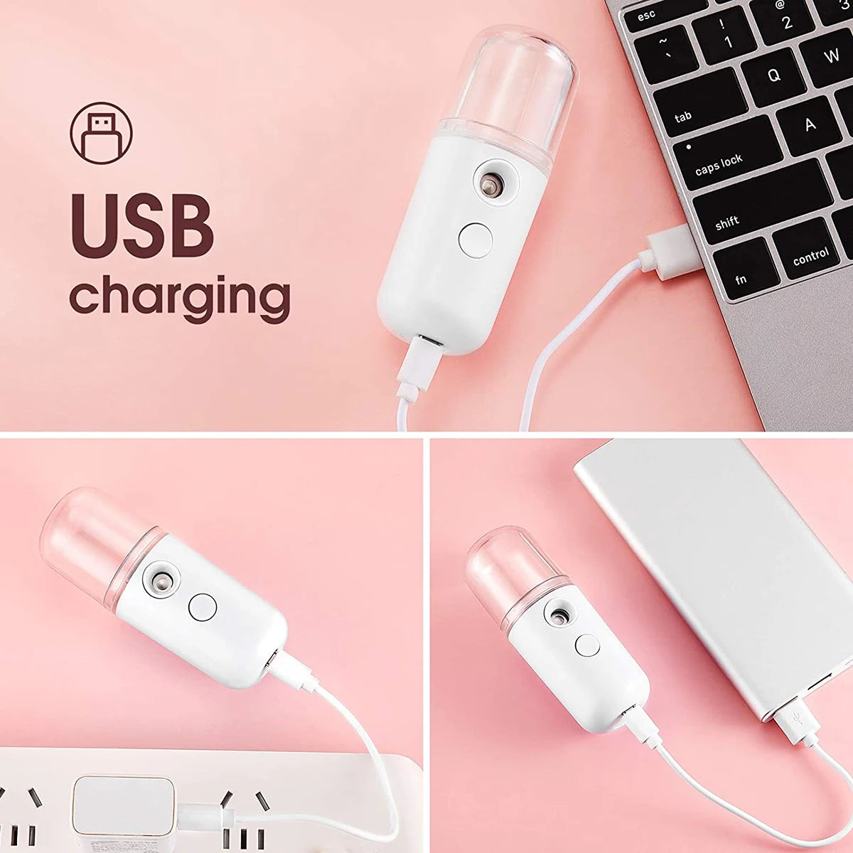 Mini Nano Facial Steamer – 30ml Portable Cool Mist Hydration Sprayer (Rechargeable & Wireless)
