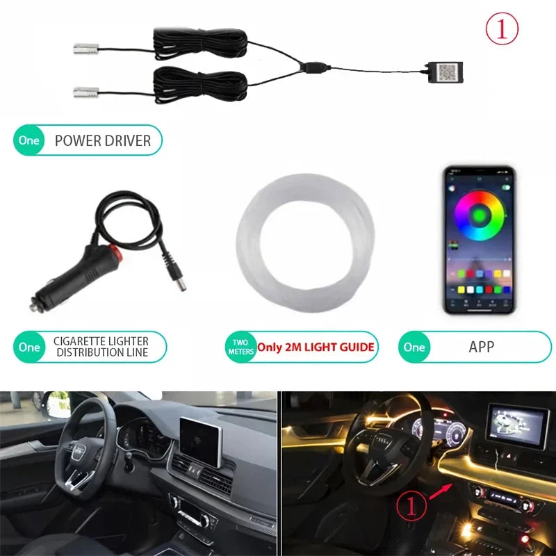 Flexible Neon EL Wire Light – RGB LED Strip with App Control for Car Interior Decoration (12V)