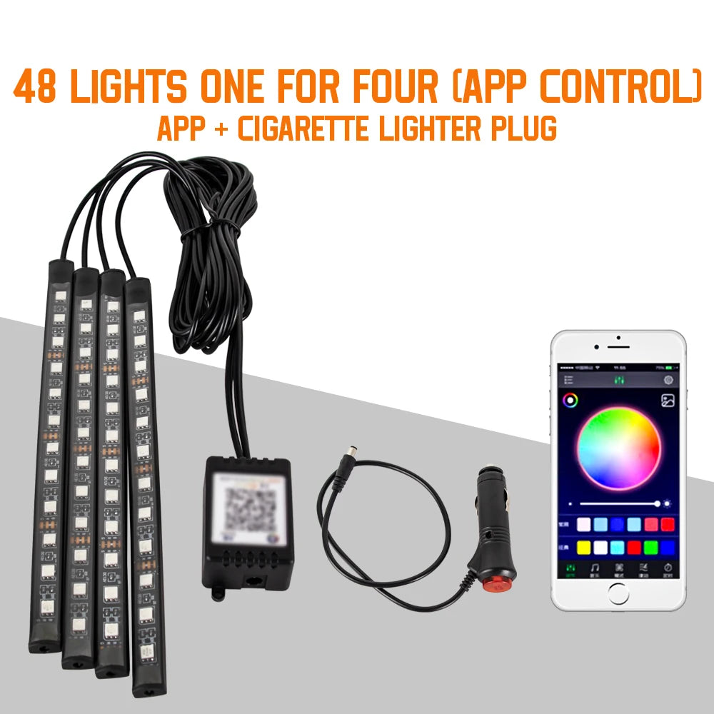 RGB Neon Car Interior LED Light – USB, App & Remote Control, Music Sync Ambient Lamp