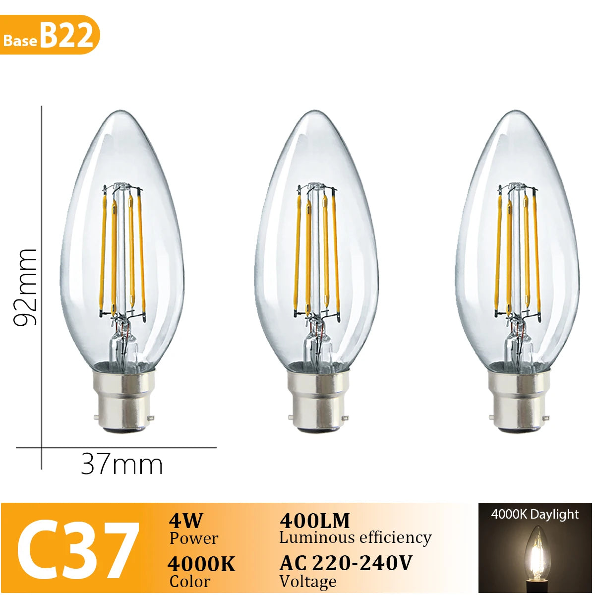 3PCS Vintage Edison LED Bulbs – E27/B22/E14 – Warm Retro Glass Light (C35/A60/ST64)