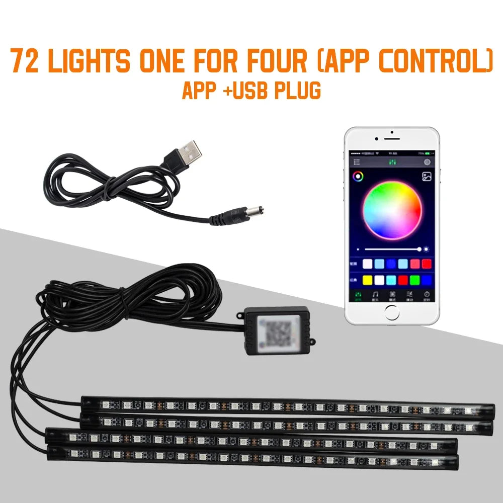 RGB Neon Car Interior LED Light – USB, App & Remote Control, Music Sync Ambient Lamp