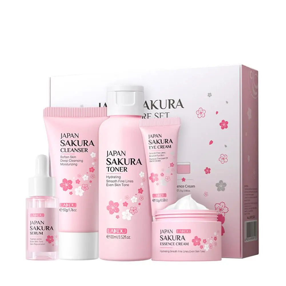 Sakura Skin Care Set – 5/6 Pieces Face Cream, Serum, Toner, Cleanser, Sunscreen & Eye Cream