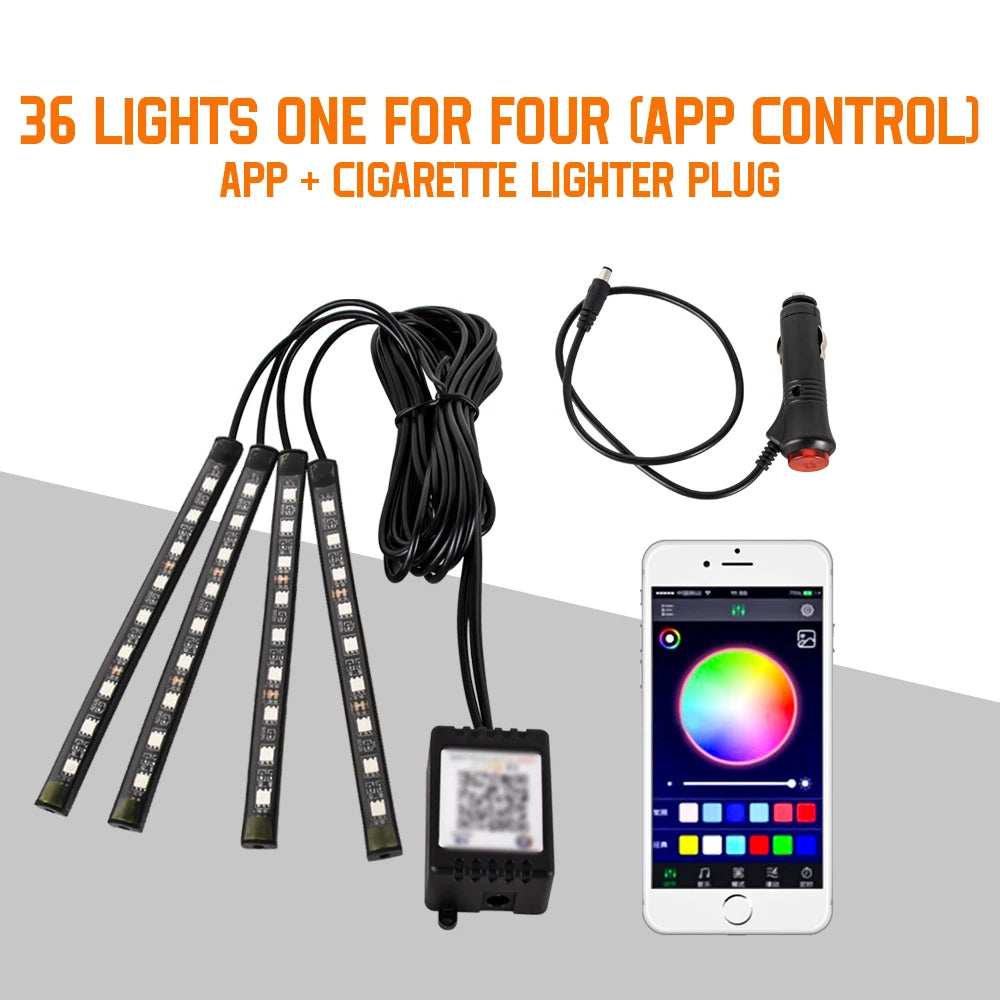 RGB Neon Car Interior LED Light – USB, App & Remote Control, Music Sync Ambient Lamp
