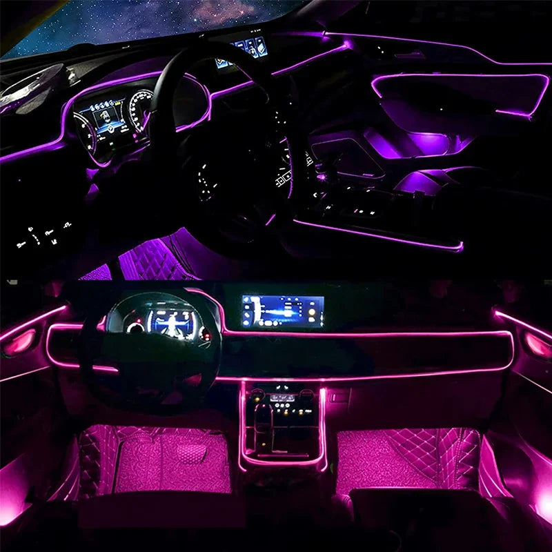 Flexible Neon EL Wire Light – RGB LED Strip with App Control for Car Interior Decoration (12V)