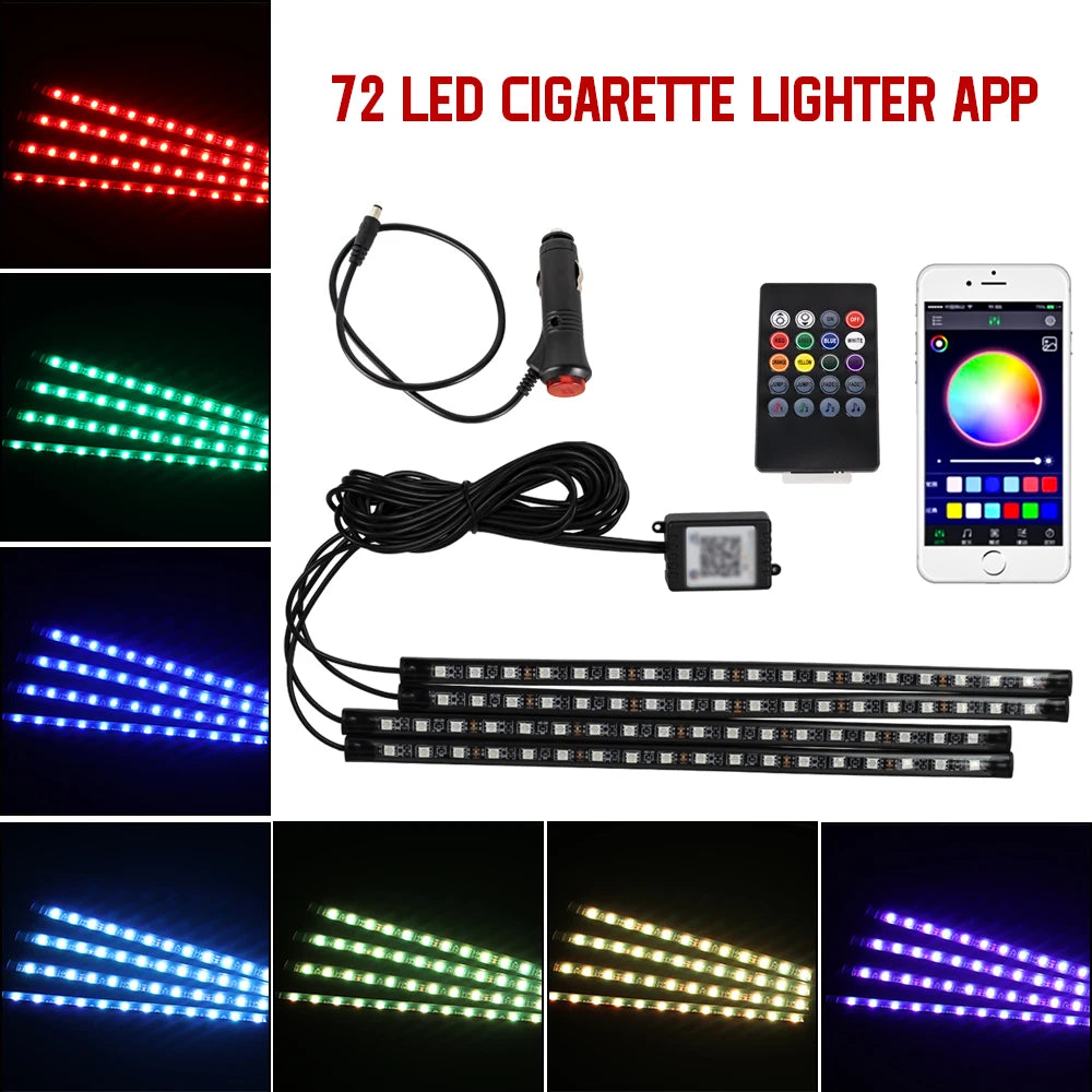 RGB Neon Car Interior LED Light – USB, App & Remote Control, Music Sync Ambient Lamp