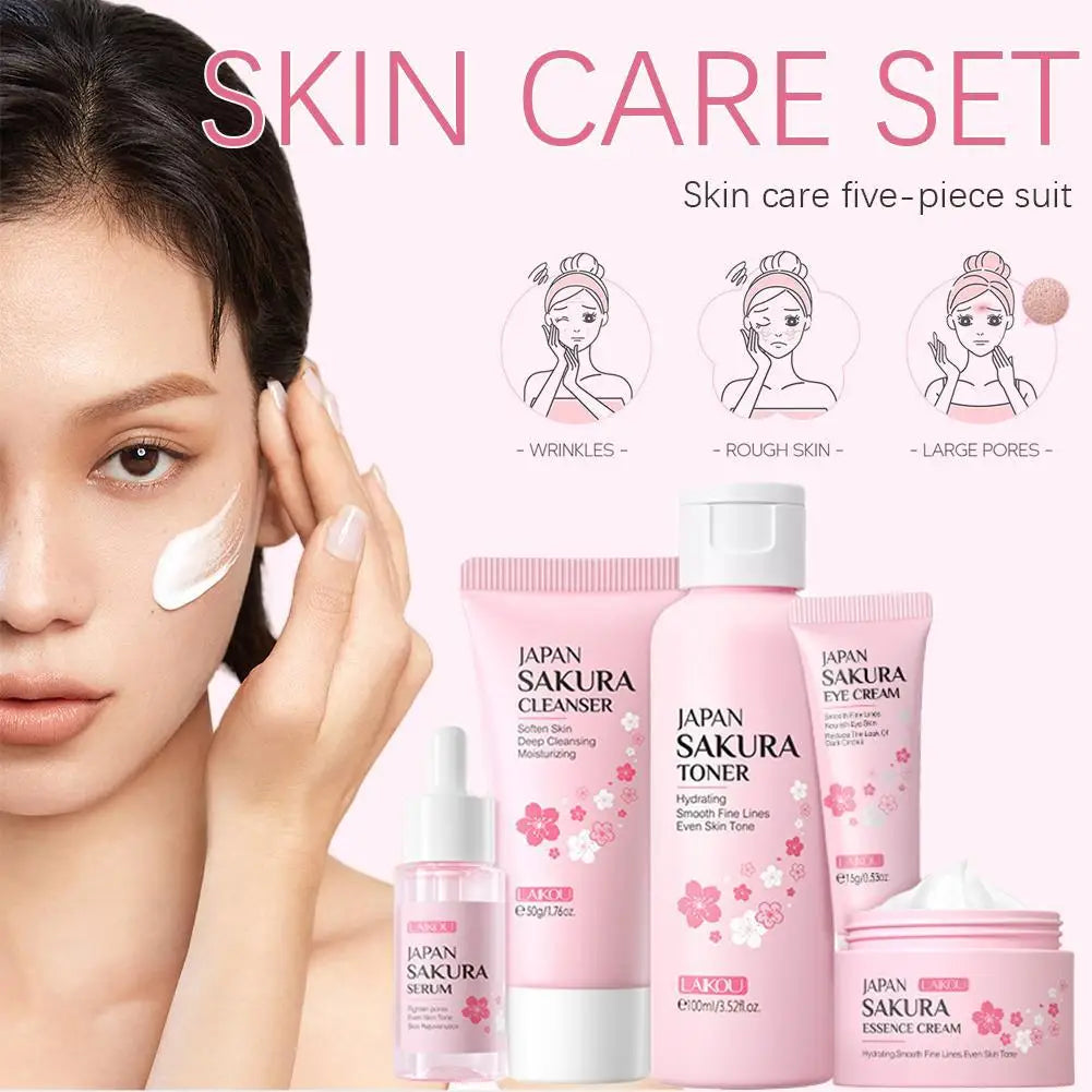 Sakura Skin Care Set – 5/6 Pieces Face Cream, Serum, Toner, Cleanser, Sunscreen & Eye Cream