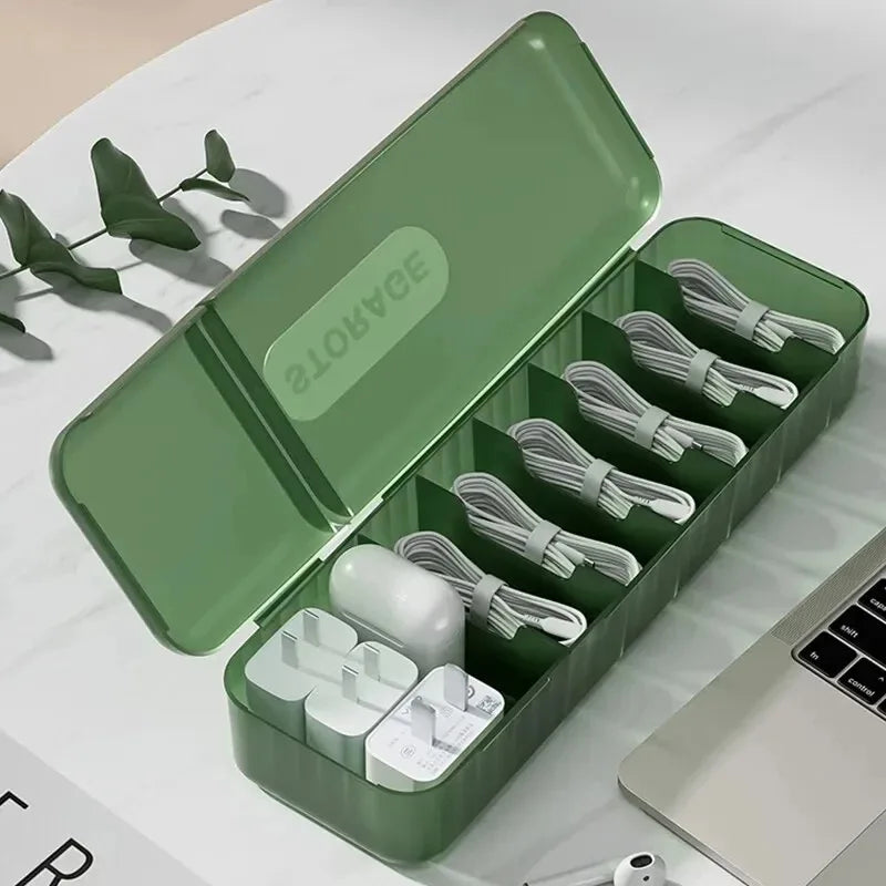 7-Compartment Cable Organizer Box – For Chargers, Cords & Travel Use