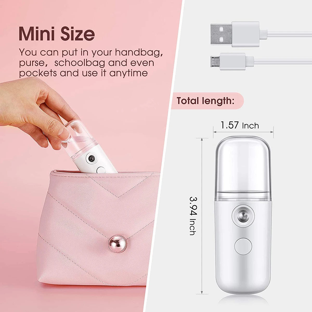 Mini Nano Facial Steamer – 30ml Portable Cool Mist Hydration Sprayer (Rechargeable & Wireless)