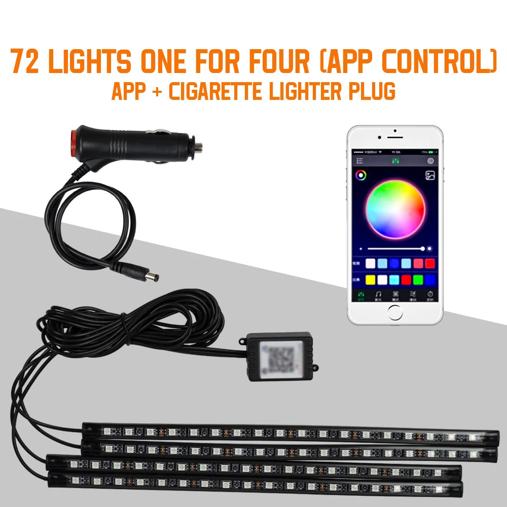 RGB Neon Car Interior LED Light – USB, App & Remote Control, Music Sync Ambient Lamp