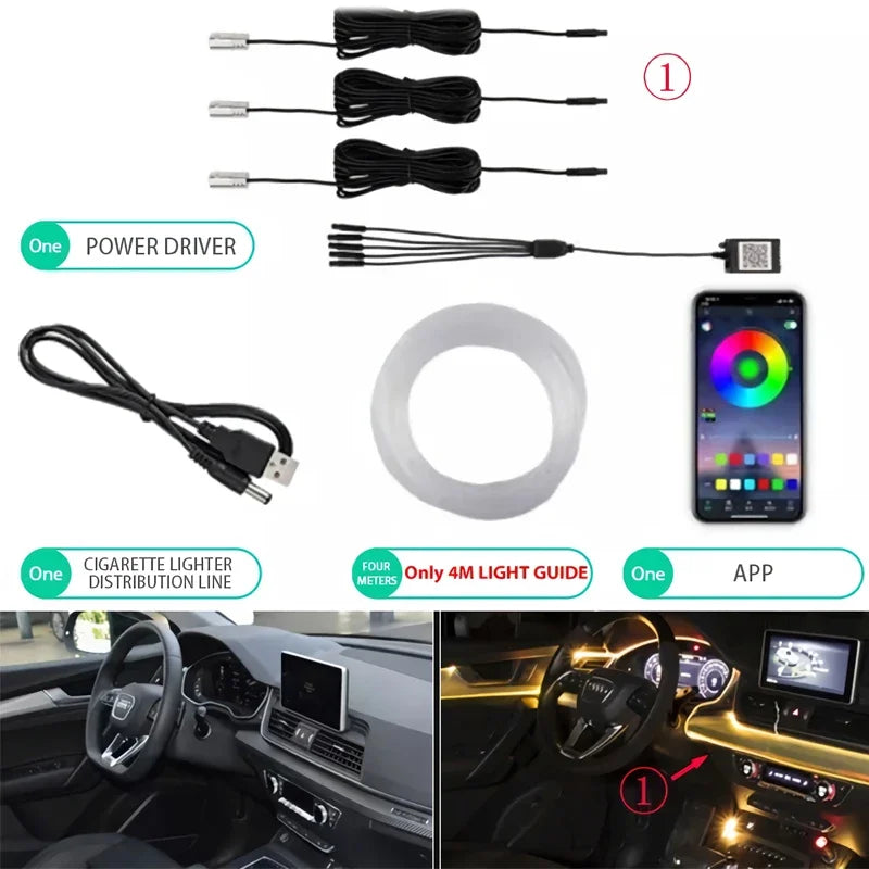 Flexible Neon EL Wire Light – RGB LED Strip with App Control for Car Interior Decoration (12V)