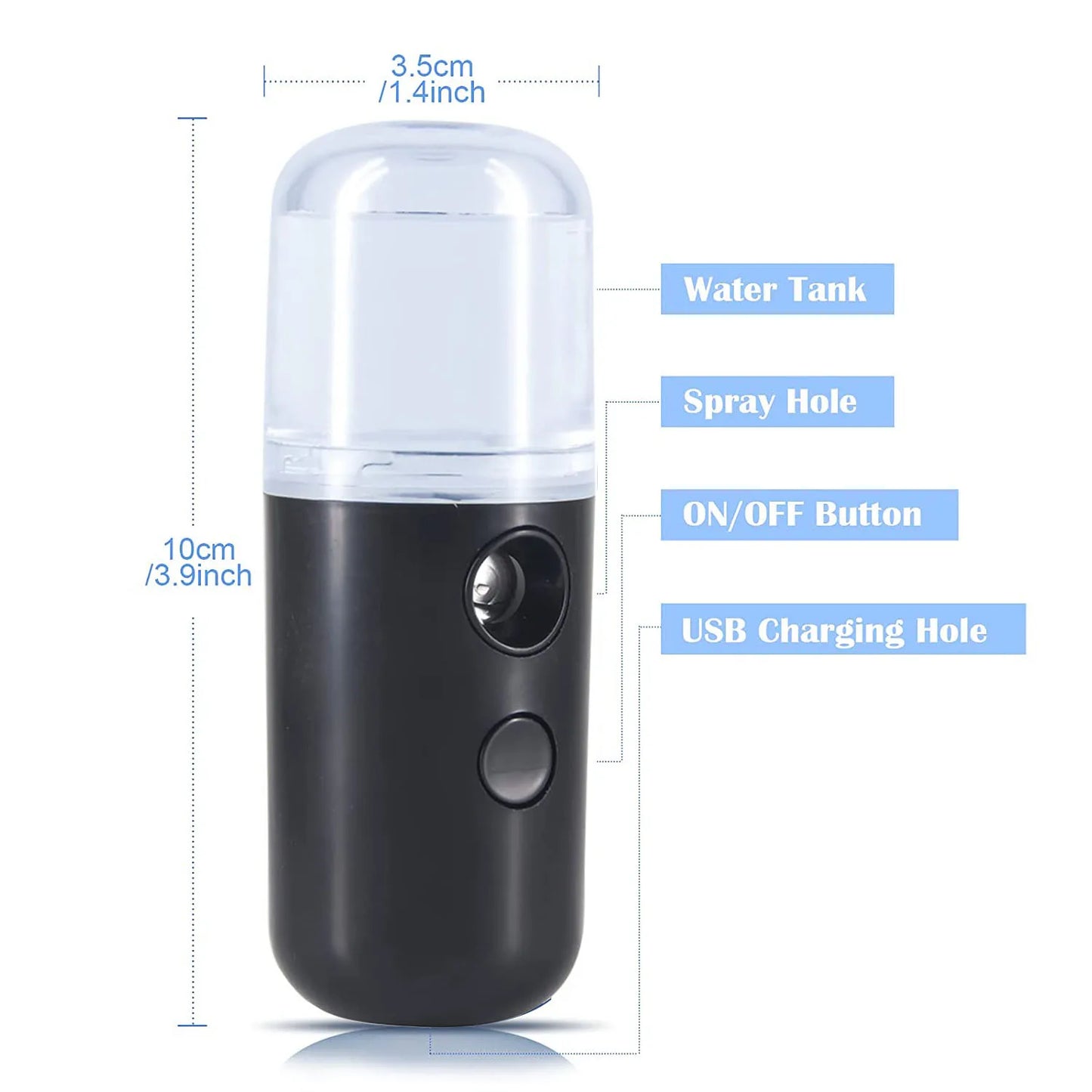 Mini Nano Facial Steamer – 30ml Portable Cool Mist Hydration Sprayer (Rechargeable & Wireless)