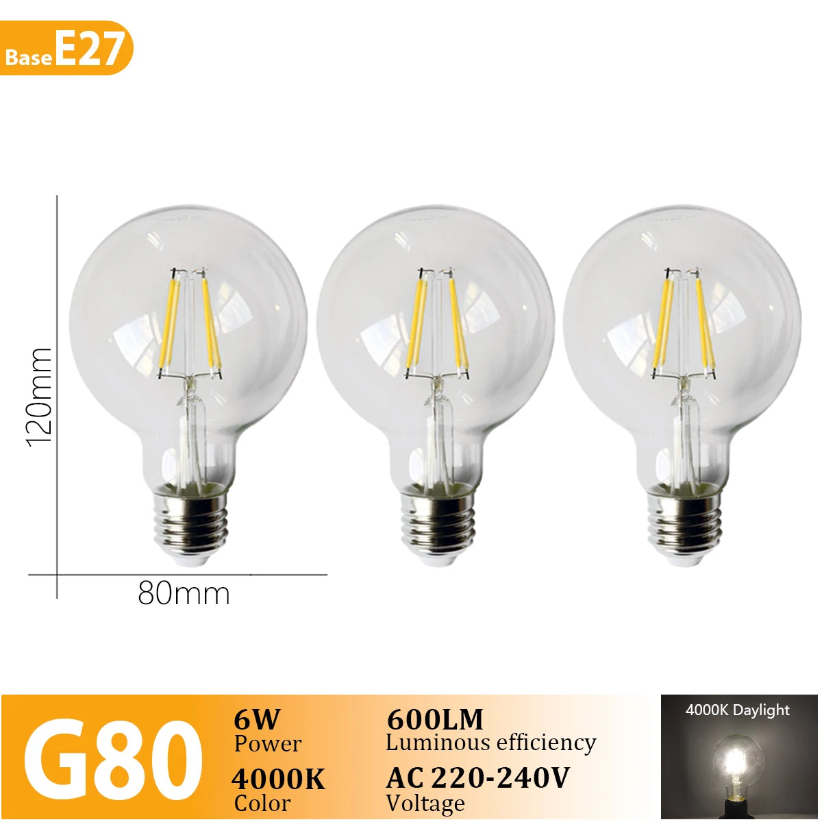 3PCS Vintage Edison LED Bulbs – E27/B22/E14 – Warm Retro Glass Light (C35/A60/ST64)