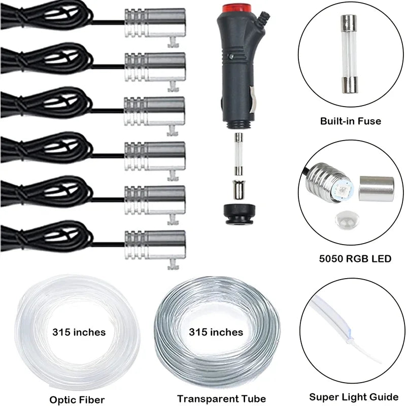 Flexible Neon EL Wire Light – RGB LED Strip with App Control for Car Interior Decoration (12V)