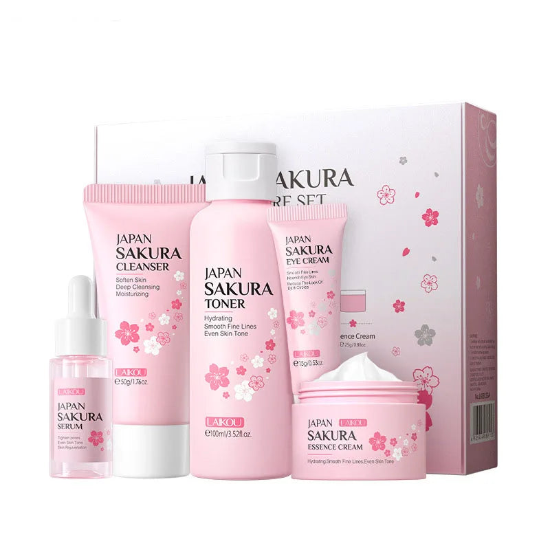 Sakura Skin Care Set – 5/6 Pieces Face Cream, Serum, Toner, Cleanser, Sunscreen & Eye Cream