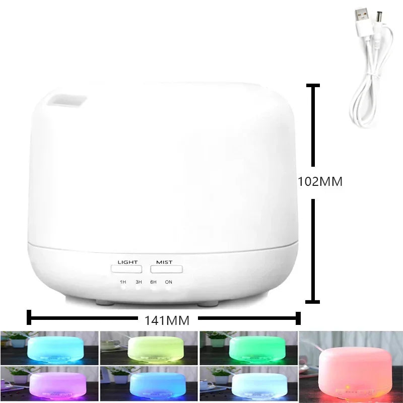 500ML Mini Wood Grain Aroma Diffuser – USB Air Humidifier with Colorful Night Lights & Essential Oil Function