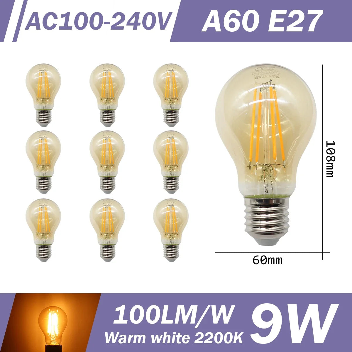 10 LED Filament Bulbs – Retro Style, E27 E14 B22, 220V, Warm & Neutral White, G45 A60 G80 G95 Shapes