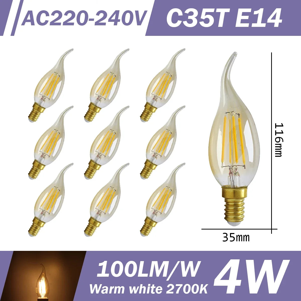 10 LED Filament Bulbs – Retro Style, E27 E14 B22, 220V, Warm & Neutral White, G45 A60 G80 G95 Shapes