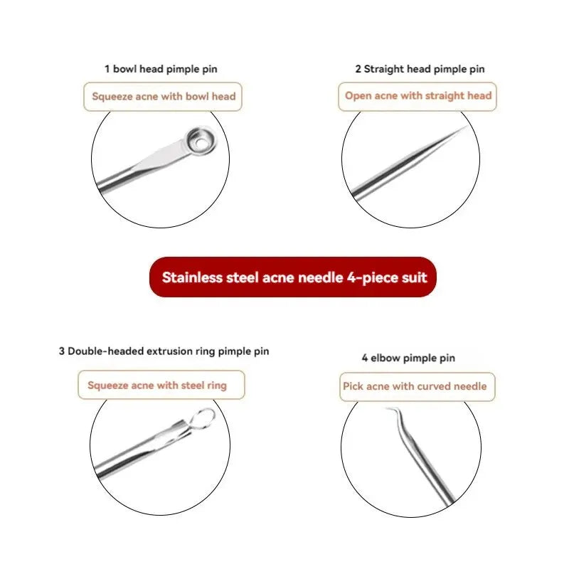 PureSkin – 4-Piece Stainless Steel Acne & Pimple Removal Needle Set