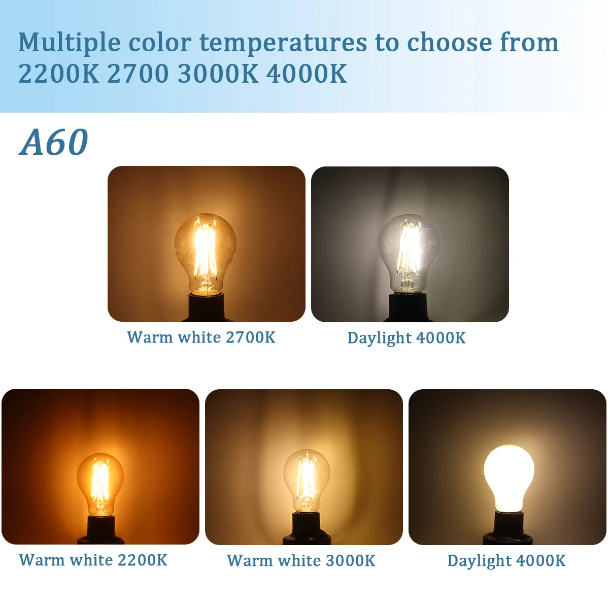 3PCS Vintage Edison LED Bulbs – E27/B22/E14 – Warm Retro Glass Light (C35/A60/ST64)