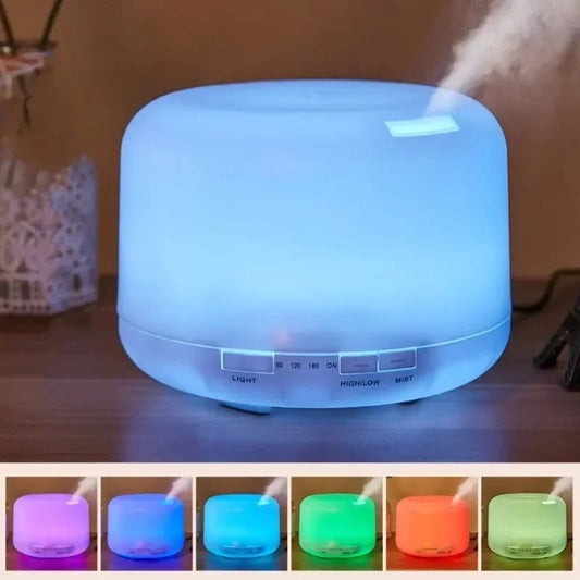 500ML Mini Wood Grain Aroma Diffuser – USB Air Humidifier with Colorful Night Lights & Essential Oil Function