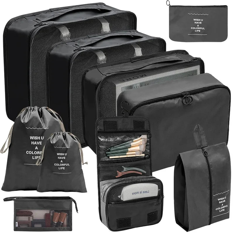 Travel Organizer Packing Cube Set – Up to 10 Pieces for Clothes, Shoes & Luggage