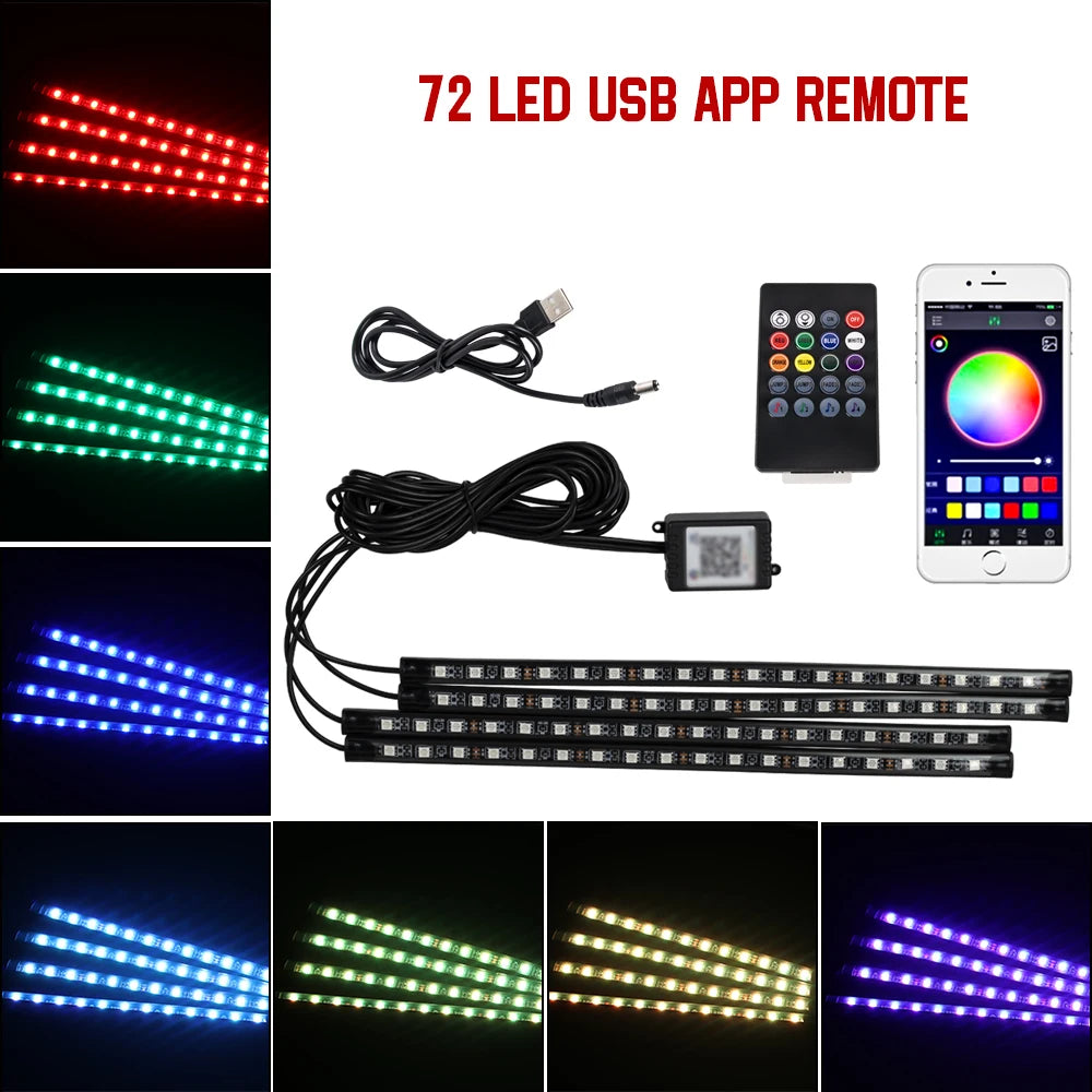 RGB Neon Car Interior LED Light – USB, App & Remote Control, Music Sync Ambient Lamp