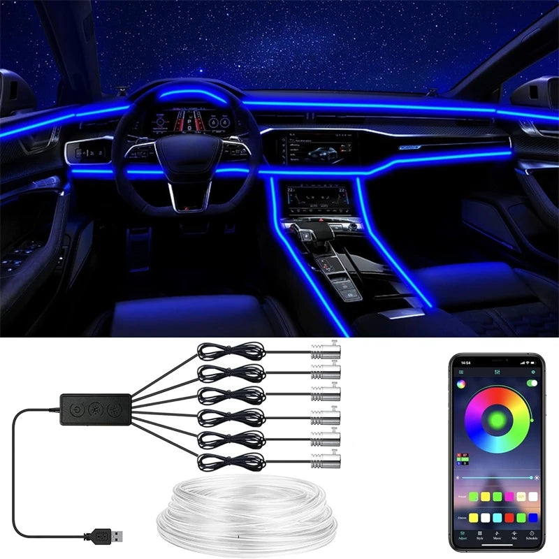 Flexible Neon EL Wire Light – RGB LED Strip with App Control for Car Interior Decoration (12V)