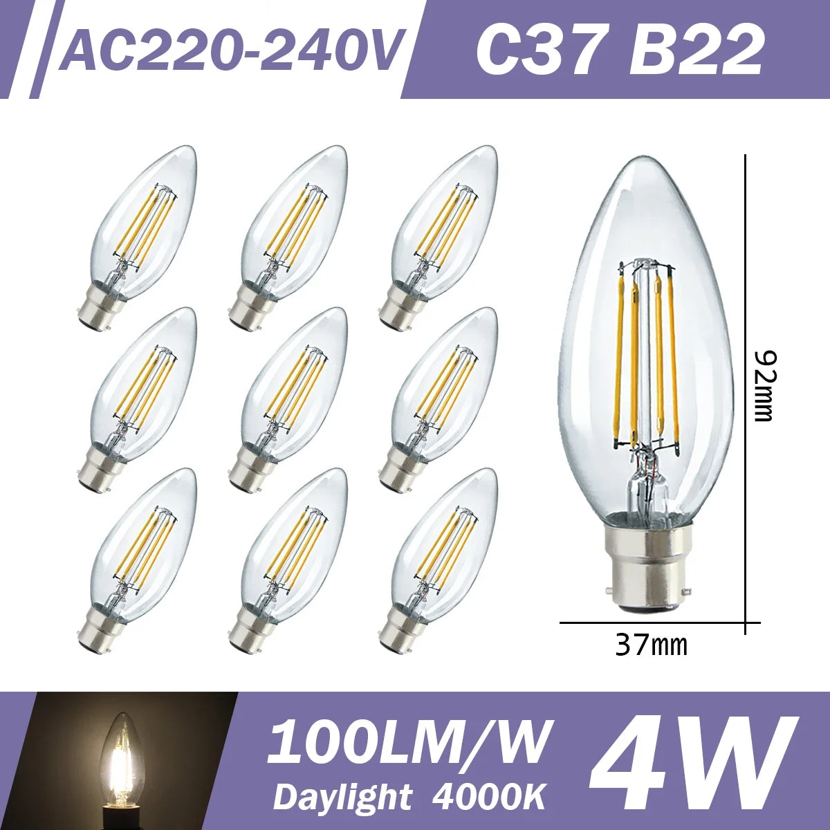 10 LED Filament Bulbs – Retro Style, E27 E14 B22, 220V, Warm & Neutral White, G45 A60 G80 G95 Shapes