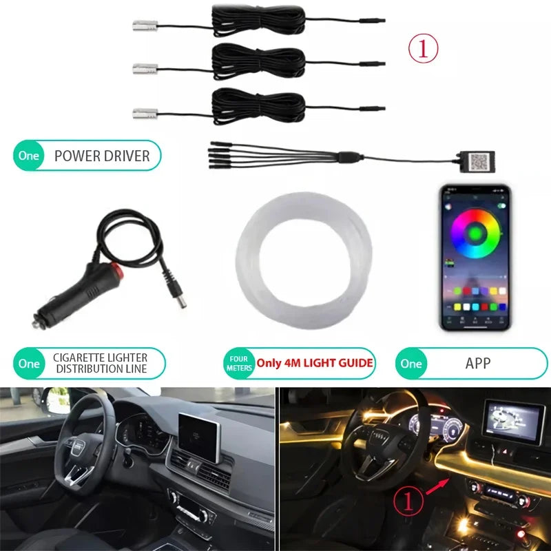 Flexible Neon EL Wire Light – RGB LED Strip with App Control for Car Interior Decoration (12V)