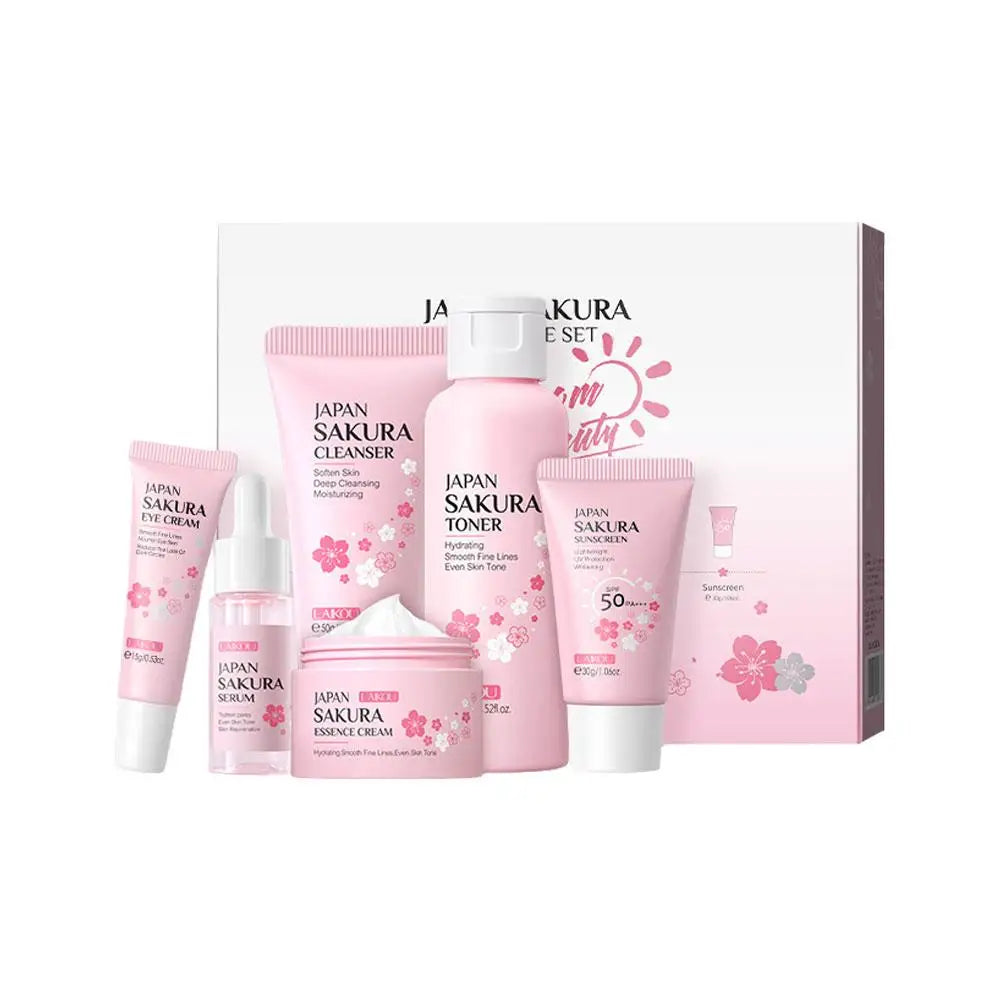 Sakura Skin Care Set – 5/6 Pieces Face Cream, Serum, Toner, Cleanser, Sunscreen & Eye Cream
