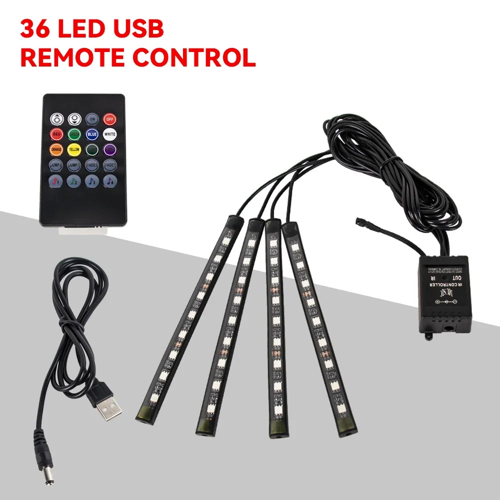 RGB Neon Car Interior LED Light – USB, App & Remote Control, Music Sync Ambient Lamp