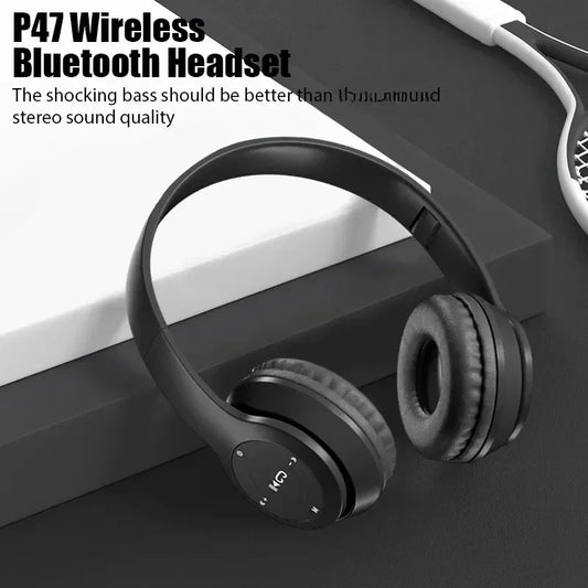 P47 Wireless Bluetooth Headphones – Stereo Sound, Mic, Noise Cancelling, for Sports & Gaming, PC Compatible