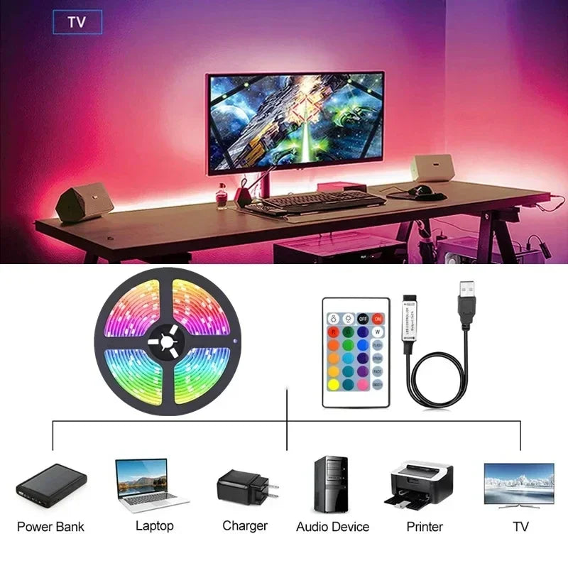 USB RGB LED Strip Lights – App Controlled, Colour Changing, Flexible Tape for TV & Room Decor