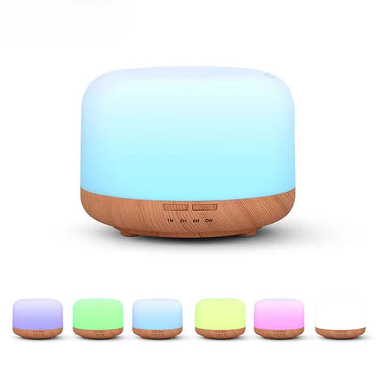 500ML Mini Wood Grain Aroma Diffuser – USB Air Humidifier with Colorful Night Lights & Essential Oil Function