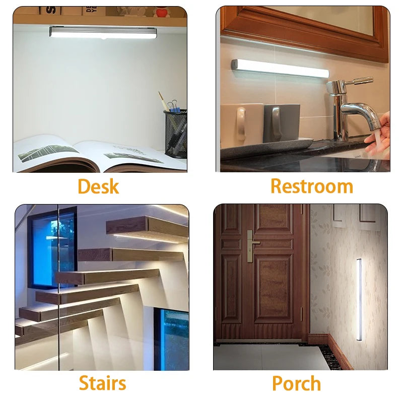 Motion Sensor LED Night Light – Wireless, Rechargeable, Type-C, for Cabinets & Stairs